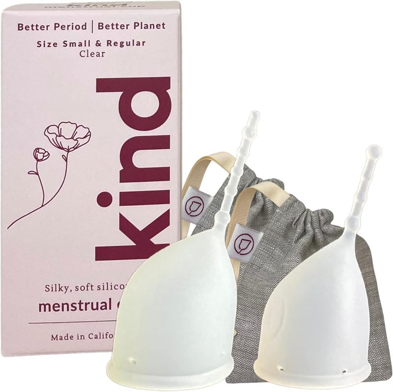 WEVOTOPIA Kind Cup | Comfortable | Soft | Curved Period Cup | Easy to Reach | Easy to Use | 100% Medical Grade Silicone Cups | Patented Menstrual Cups | Reusable Cups (Clear - Regular & Small (Duo)) - Image 1